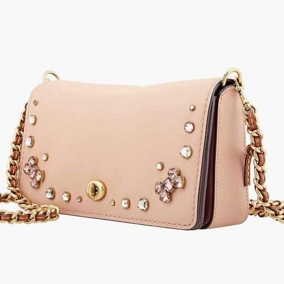 NEW Coach Dusty Pink Leather Crystal Embellished Dinky Crossbody Bag - Picture 1 of 12